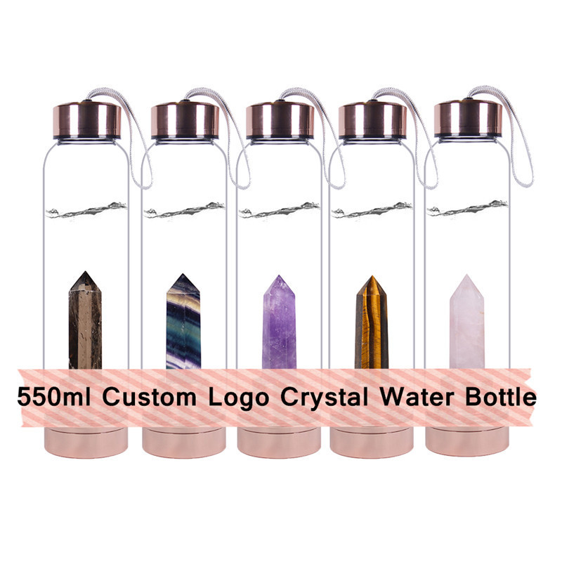 Eco Friendly Cylinder Tube Box Natural Crystal Point Rose Gold Lid Water Bottle quartz crystal cup