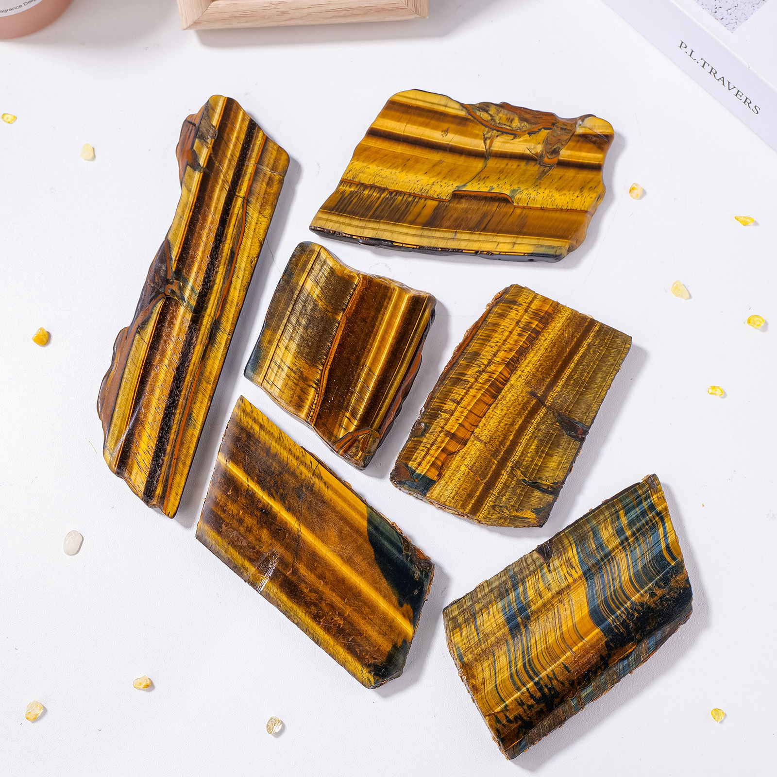 Hot Sale Natural Crystal Slice Reki Bulk Raw Gemstone Yellow Tiger Eye Slice for Decoration