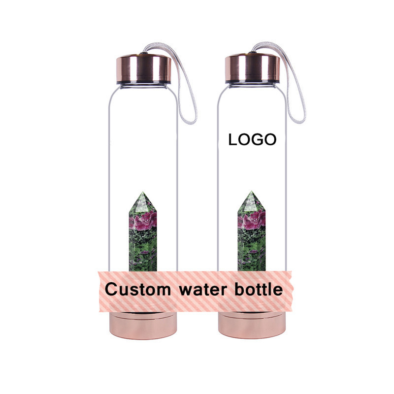 Eco Friendly Cylinder Tube Box Natural Crystal Point Rose Gold Lid Water Bottle quartz crystal cup