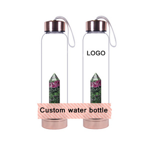 Custom Logo 550ml Replaceable Rose Gold Energy Crystal Point Glass Gem Stone quartz crystal cup