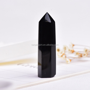 Wholesale polished raw black obsidian quartz crystal healing wand points for fengshui ornaments