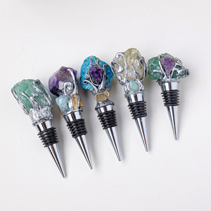 Wholesale popular gems crystal wine stoppers decorative rough stone quartz magic elemental craft crystal wine stopper