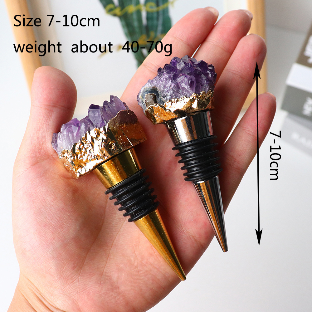 Wholesale natural gemstone handmade amethyst crystal cluster red wine bottle stopper