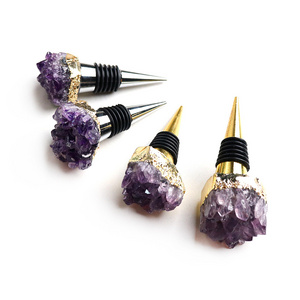 Wholesale natural gemstone handmade amethyst crystal cluster red wine bottle stopper