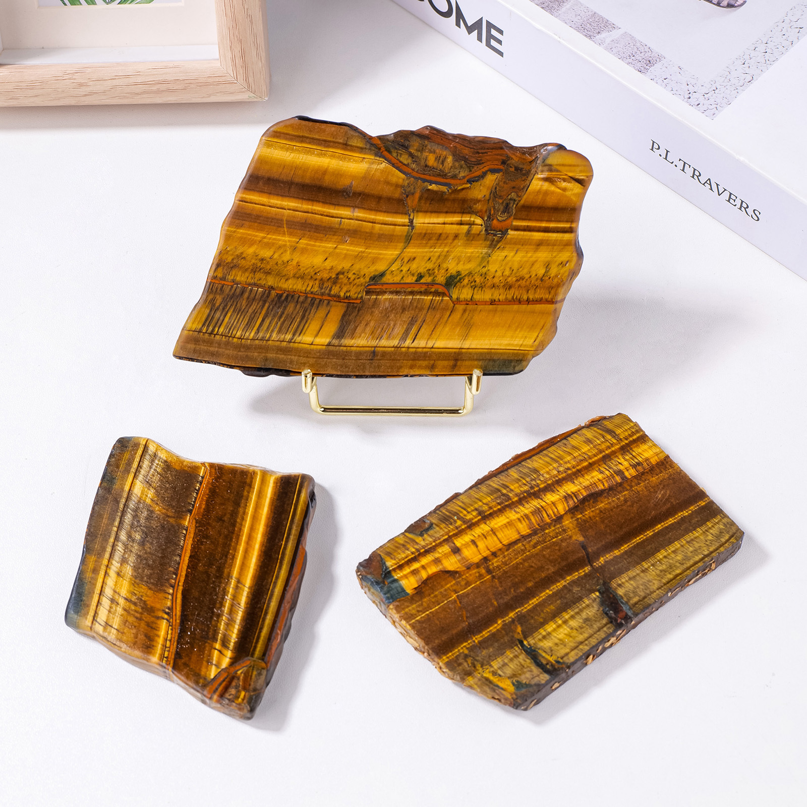 Hot Sale Natural Crystal Slice Reki Bulk Raw Gemstone Yellow Tiger Eye Slice for Decoration