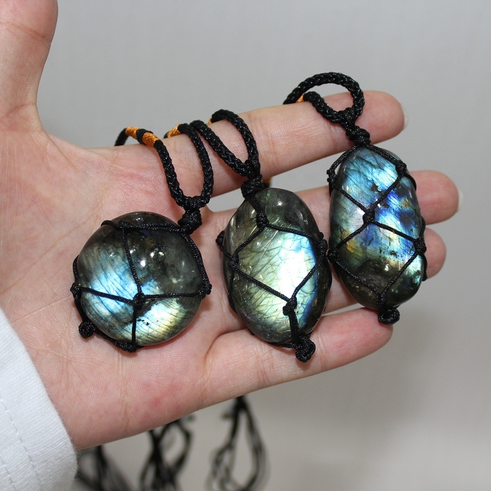 Natural labradorite stone quartz crystal Tumbled Stone pendants wrapped gemstone