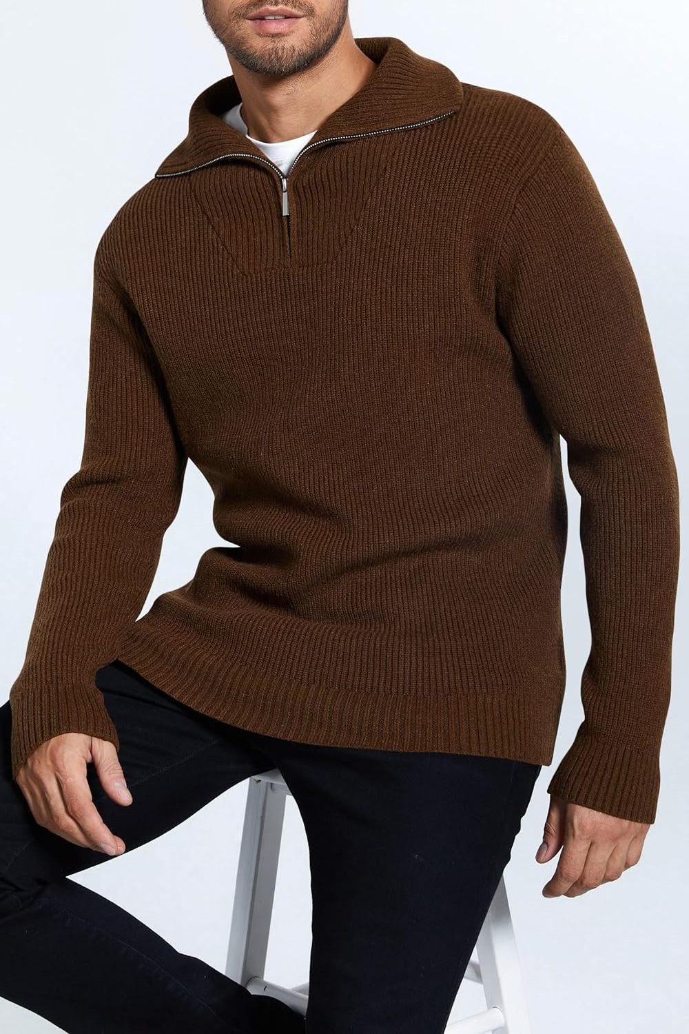 sweaters manufacturers Turtleneck Cable Knitted Soft Winter Thermal Ribbed Knitwear Sweaters Mens half zip sweater