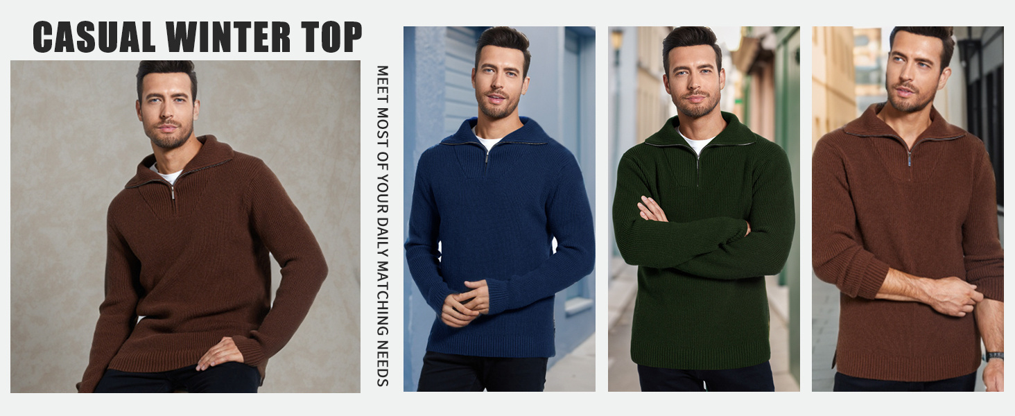 sweaters manufacturers Turtleneck Cable Knitted Soft Winter Thermal Ribbed Knitwear Sweaters Mens half zip sweater