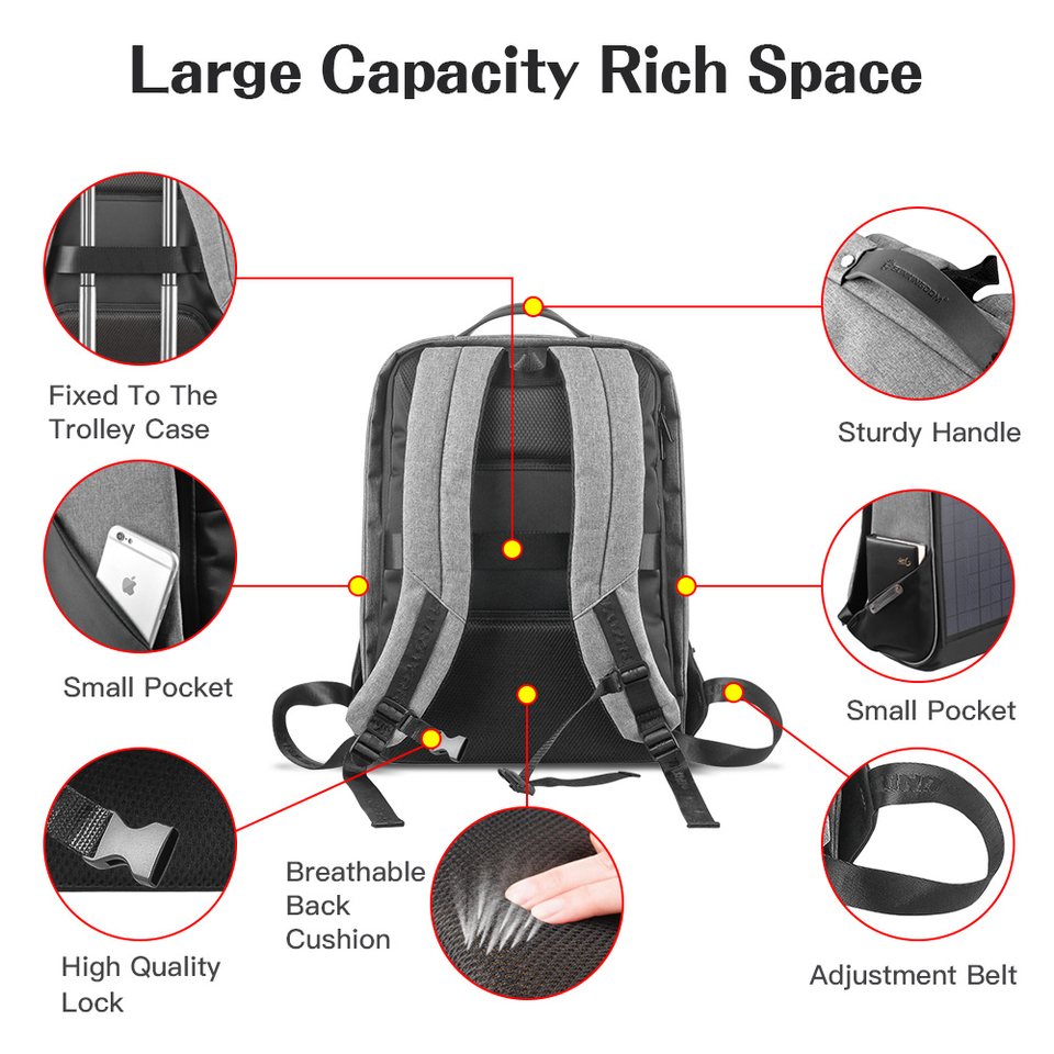 USB Energy chargeable Battery Power Laptop Back Pack Travel Bag Smart 10W Solar Panel Backpack for Phones Camping