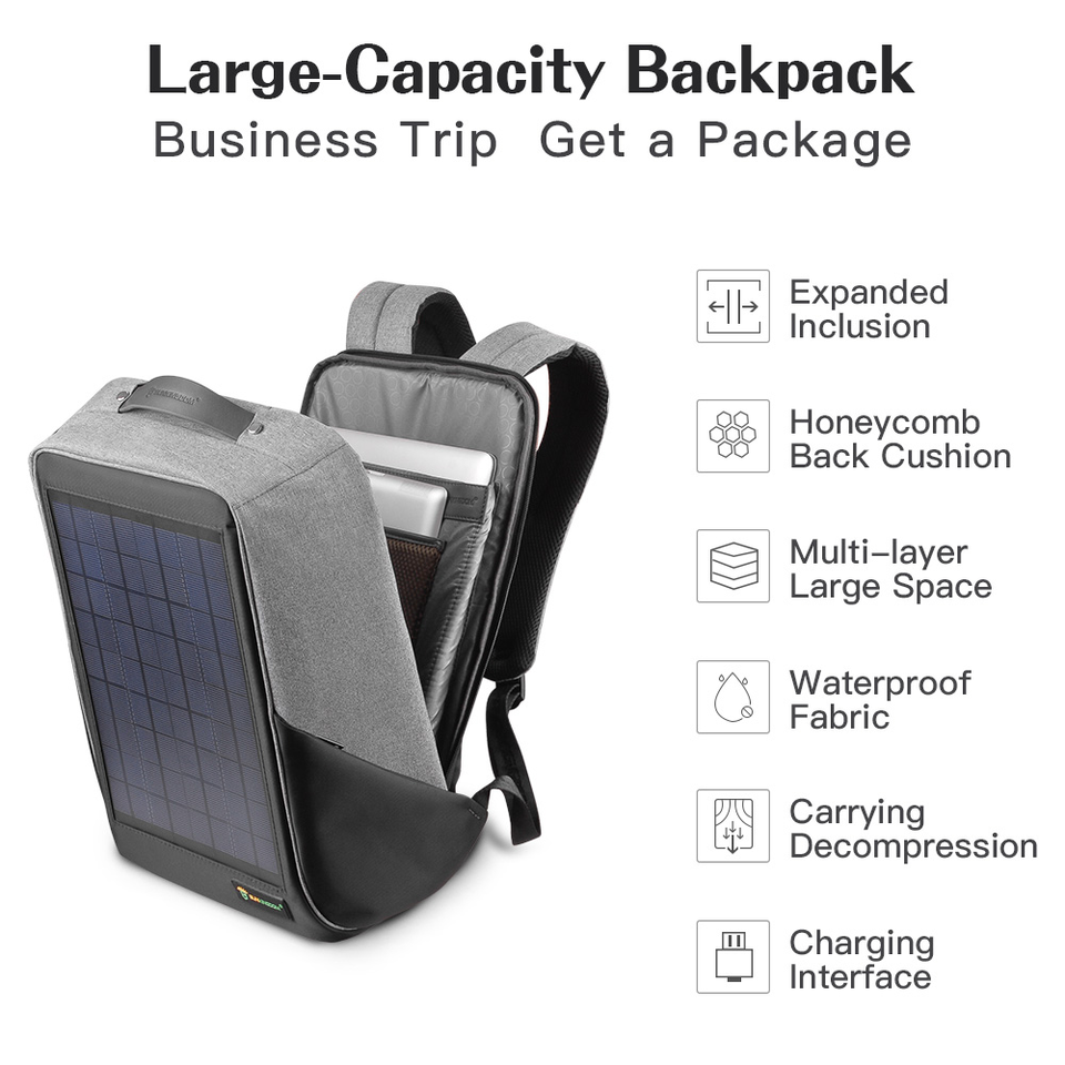 USB Energy chargeable Battery Power Laptop Back Pack Travel Bag Smart 10W Solar Panel Backpack for Phones Camping