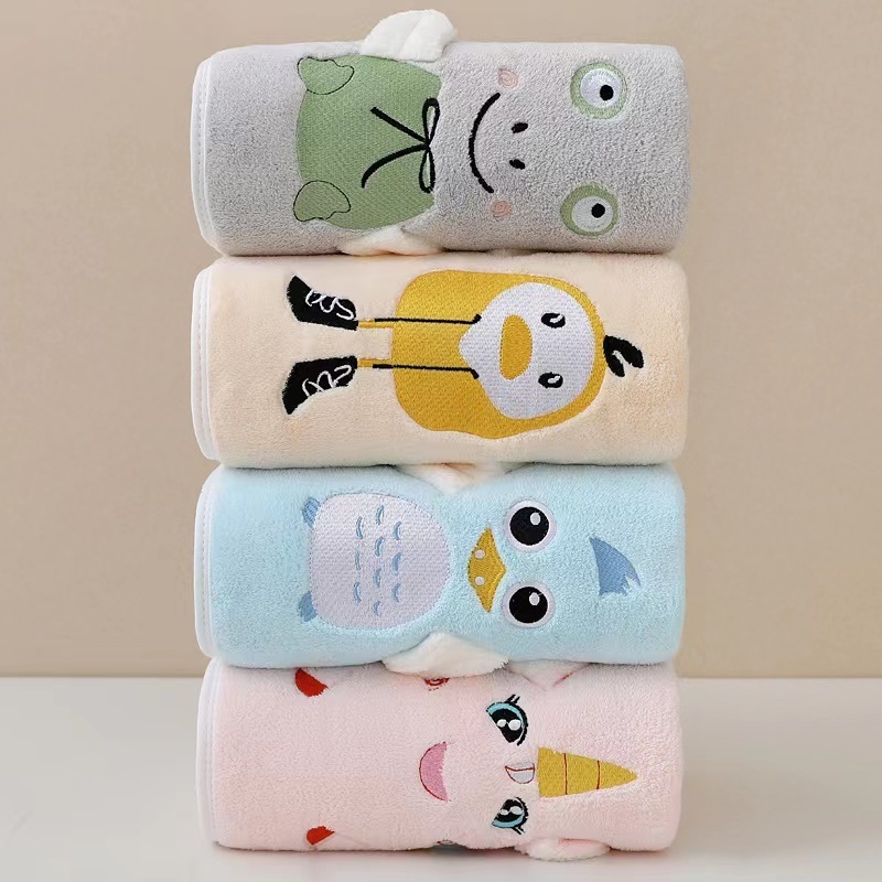 Towel bath towel coral velvet enlarged and thickened household adult face towel cartoon embroidery with goods gift wholesale