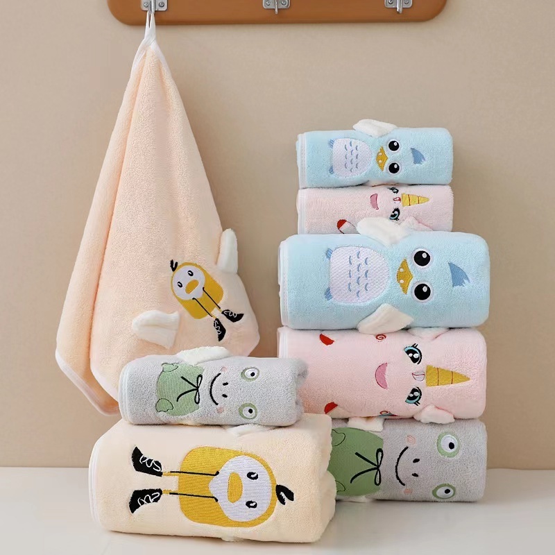 Towel bath towel coral velvet enlarged and thickened household adult face towel cartoon embroidery with goods gift wholesale