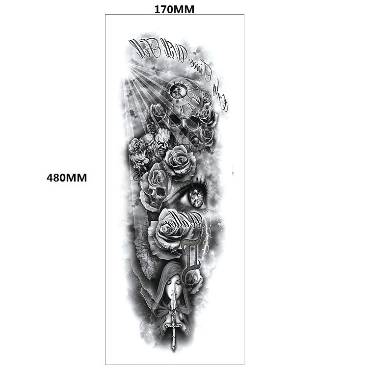 TQB-001 washable admiration flower skull  Heavenly Full Arm Sleeve temporary tattoo sticker