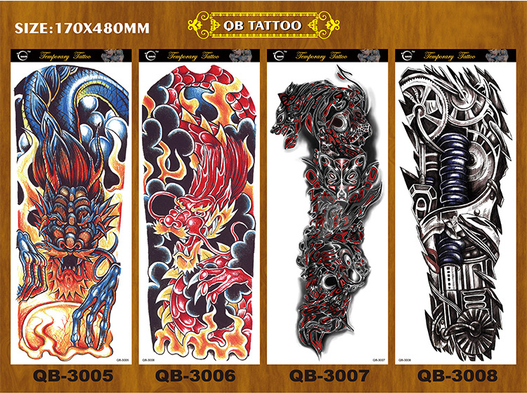 black color men skull and clock full arm cool waterproof temporary full sleeve tattoo sticker