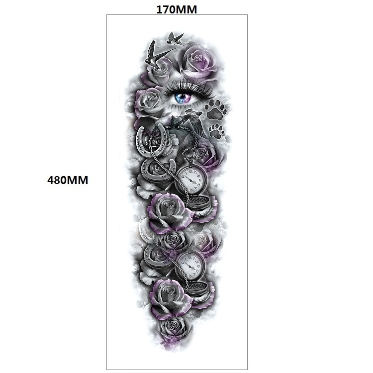 TQB-001 washable admiration flower skull  Heavenly Full Arm Sleeve temporary tattoo sticker