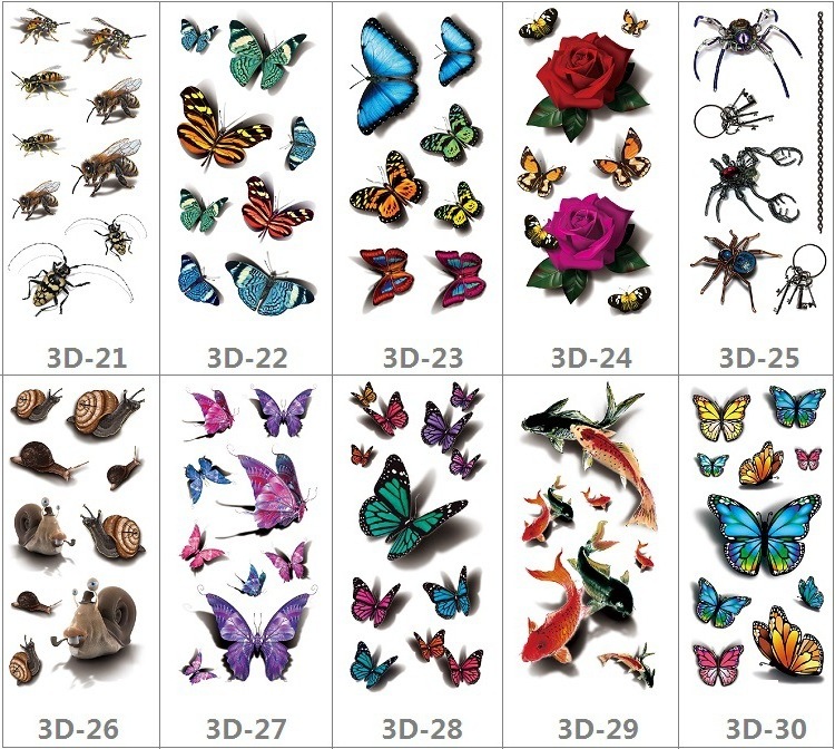 hot selling sexy butterfly rose flower colorful leg chest  sticker tattoo waterproof 3d arm stickers  women