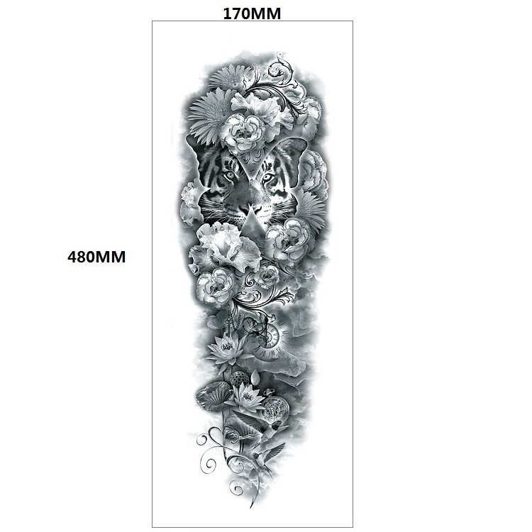 TQB-001 washable admiration flower skull  Heavenly Full Arm Sleeve temporary tattoo sticker