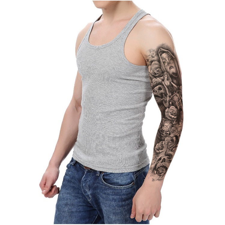 TQB-001 washable admiration flower skull  Heavenly Full Arm Sleeve temporary tattoo sticker