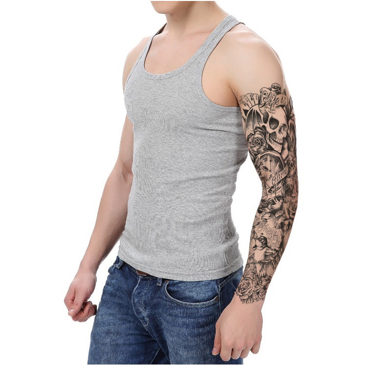 black color men skull and clock full arm cool waterproof temporary full sleeve tattoo sticker