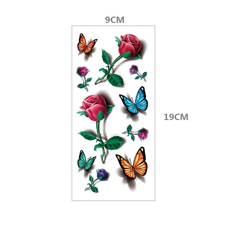 hot selling sexy butterfly rose flower colorful leg chest  sticker tattoo waterproof 3d arm stickers  women