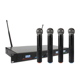 Hot Sale Uhf Wireless Mic Professional 4 Channel Uhf Wireless Microphone System With Four Handhelds