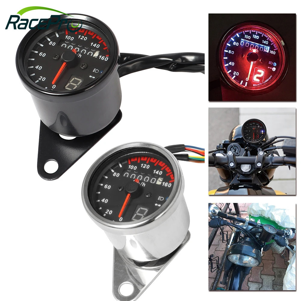 RACEPRO Universal 12V Motorcycle Speedometer Odometer LED Digital Indicator Cafe Racer Dual Speed Meter Dash Board Instruments