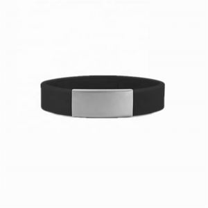 Custom engrave logo tag adult silicone band with stainless steel plate