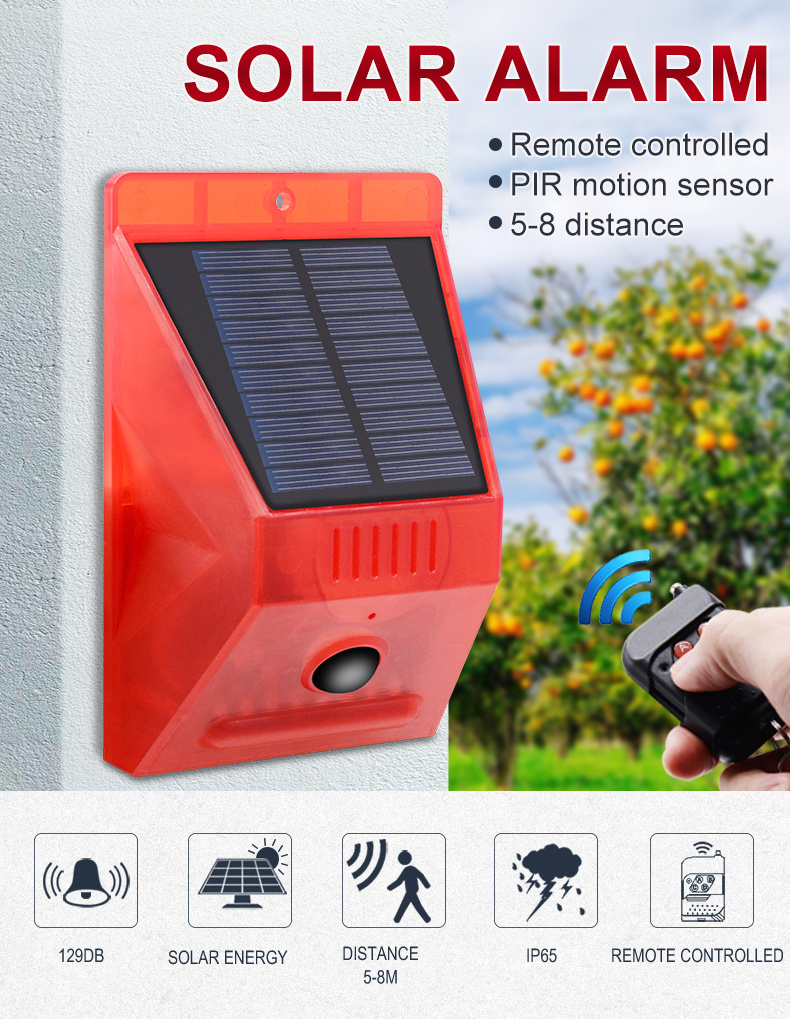 Original design solar alarm with remote 129db siren solar home alarm system waterproof IP65 solar intruder alarm