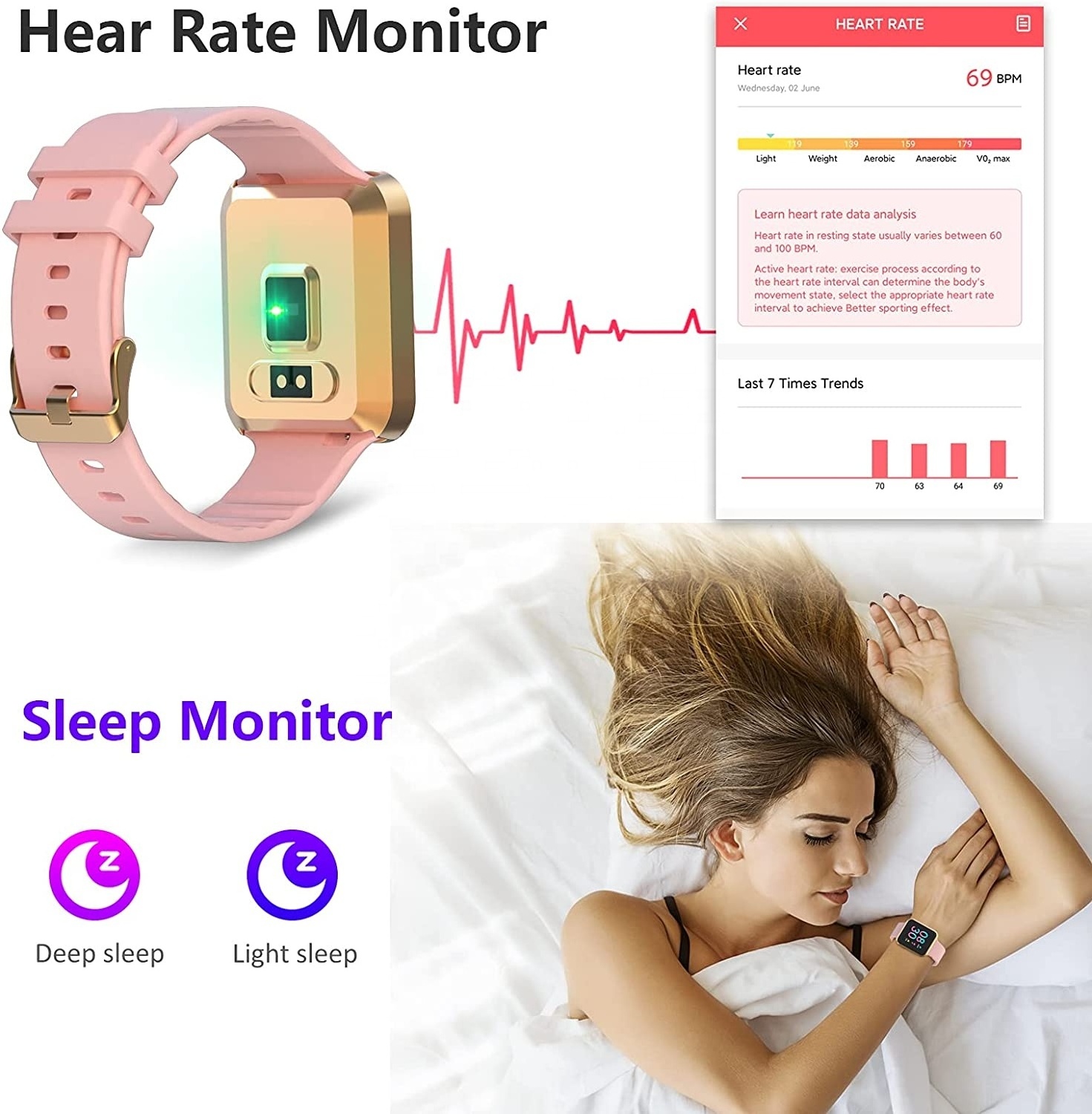 Factory Smart Watch for Android Phones Compatible with iOS iPhone BT Sport Fitness Tracker, Heart Rate Blood Pressure Calorie