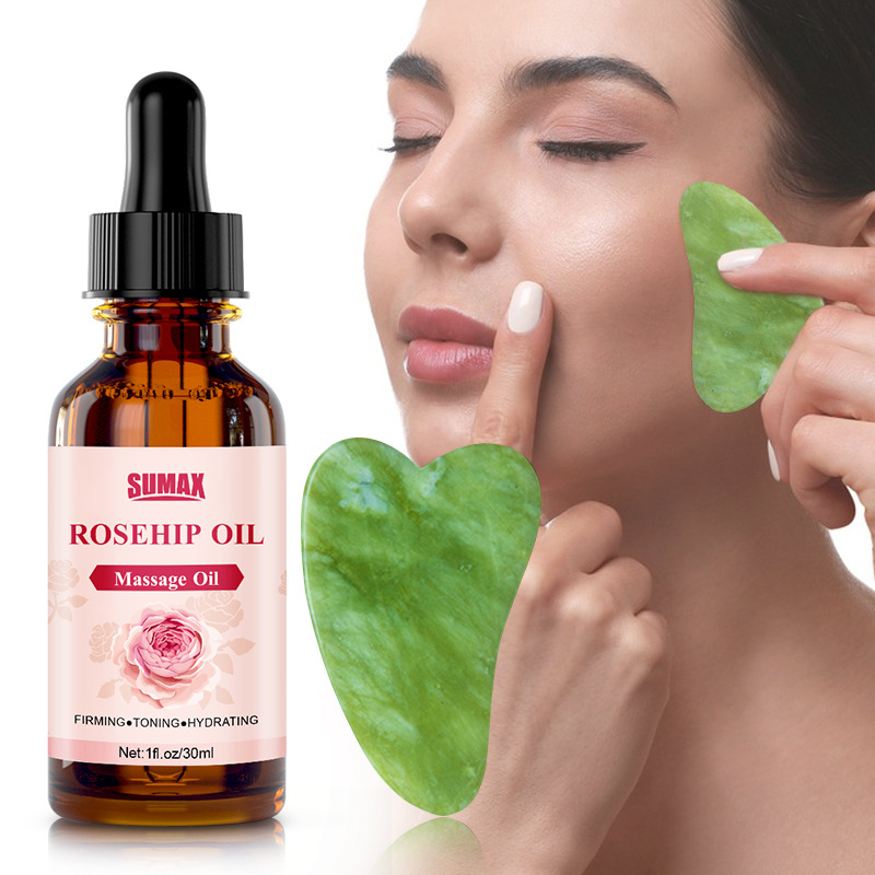 Professional Skincare Gua Sha Facial Tools And Rosehip Massage Oil Set Face Spa