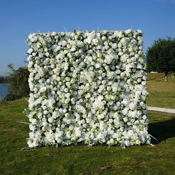 HP-122 Customized Artificial Floral Green Leaves Wall Backdrop White Flower Panel for Wedding Flower Row Decor