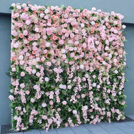 8ft x 8ft 3D Custom Fabric Rose Row Artificial Pink Peony Backdrop Roll Up Curtain Flower Wall for Wedding Decor