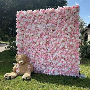 8ft x 8ft 3D Custom Fabric Rose Row Artificial Pink Peony Backdrop Roll Up Curtain Flower Wall for Wedding Decor