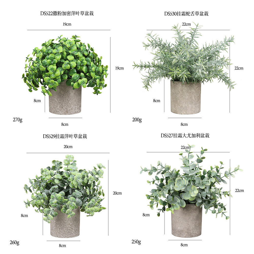 DS501Mini Potted Faked Plant Faux Plastic Small Eucalyptus Rosemary Plant in Pot for Bathroom Kitchen Farmhouse Room Decor