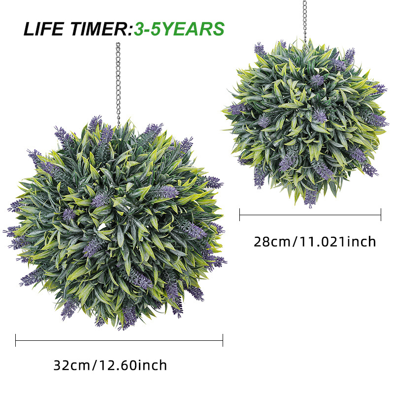 FMQ9 Indoor Outdoor Decoration Topiary Lifelike Faked Purple Lavender Leaves Flower Artificial Grass Ball