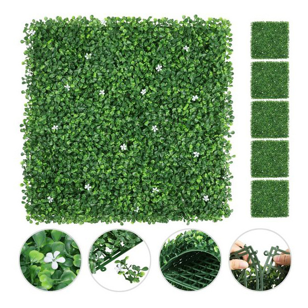 P4-6 Privacy Boxwood Hedge Green Foliage Panel Faux Plants Wall Artificial Grass Wall for Vertical Garden Green Wall Decor