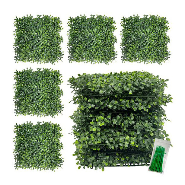 P4-6 Privacy Boxwood Hedge Green Foliage Panel Faux Plants Wall Artificial Grass Wall for Vertical Garden Green Wall Decor