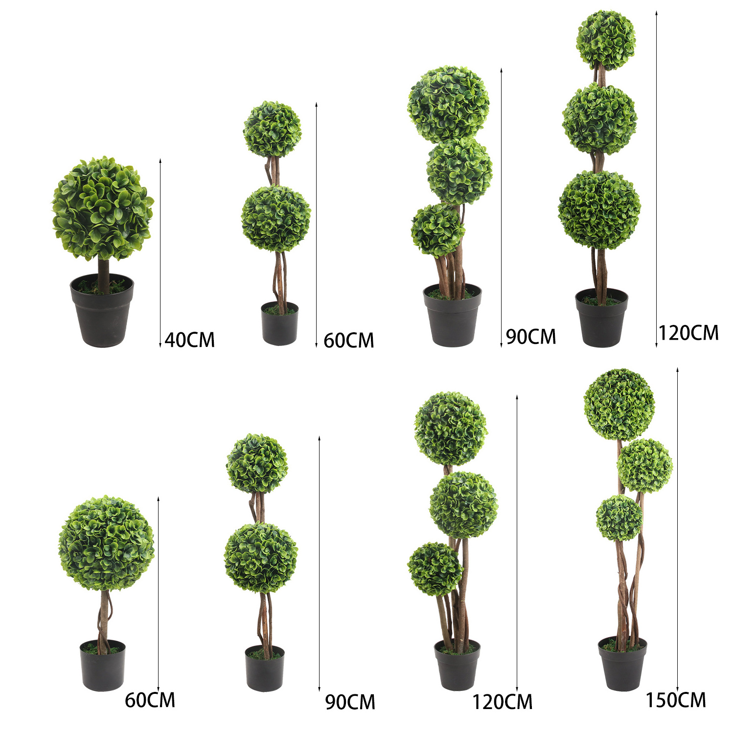 Ruopei 3ft Boxwood Topiary Set of 2 Faux Grass Ball Spiral Tree Artificial Plant Bonsai Topiary Tree for Outdoor Decor