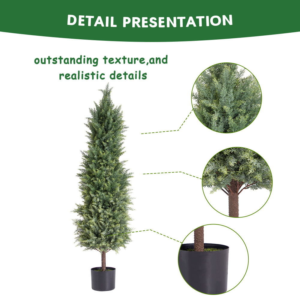 PZ-1-132 Hot Sale Faux Green Realistic Leaves Plant Artificial Cypress Tree with Plastic Nursery Pot for Indoor Outdoor Decor