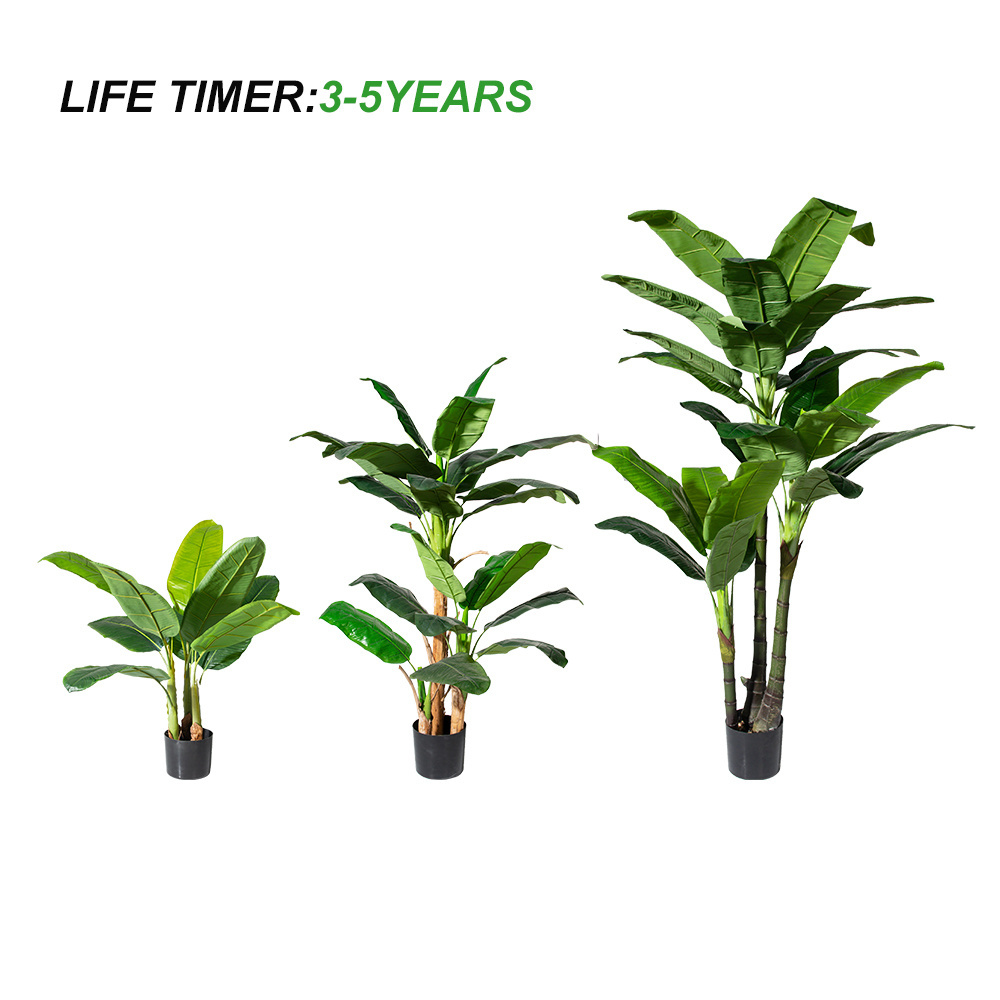 5126/PZ-4-88/7392 Faux Large Green Leaves and Natural Wood Trunk Potted Plant Artificial Banana Tree for Home Party Garden Decor