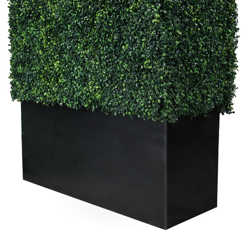 CQ001Outdoor Garden Privacy Plant Screen Faux Green Grass Artificial Boxwood Hedge in Black Planter