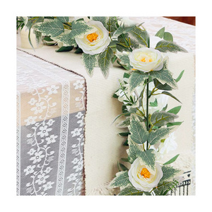 T-30 Natural Silk Hanging Artificial Floral White Rose Flower Vine Garland for Wedding Party Garden Home Table Wall Decor