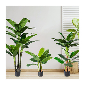 5126/PZ-4-88/7392 Faux Large Green Leaves and Natural Wood Trunk Potted Plant Artificial Banana Tree for Home Party Garden Decor