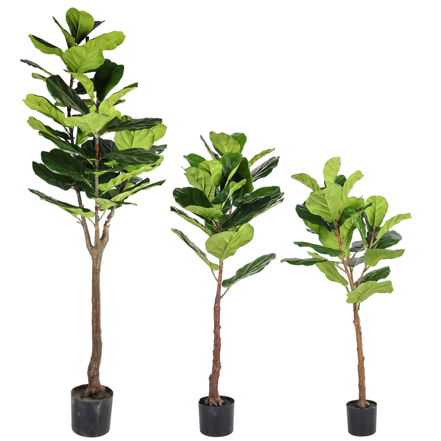 PZ-2-38 80/40 Inch Real Touch Realistic Silk Fiddle Fig Leaves Plant with Pot Artificial Green Big Trees