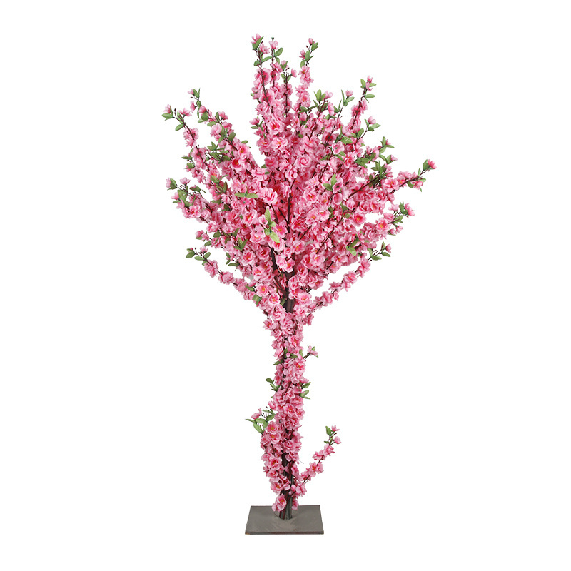 Indoor Restaurant Decorative Silk Bonsai Artificial Pink Peach Blossom Tree