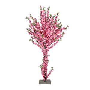 Indoor Restaurant Decorative Silk Bonsai Artificial Pink Peach Blossom Tree