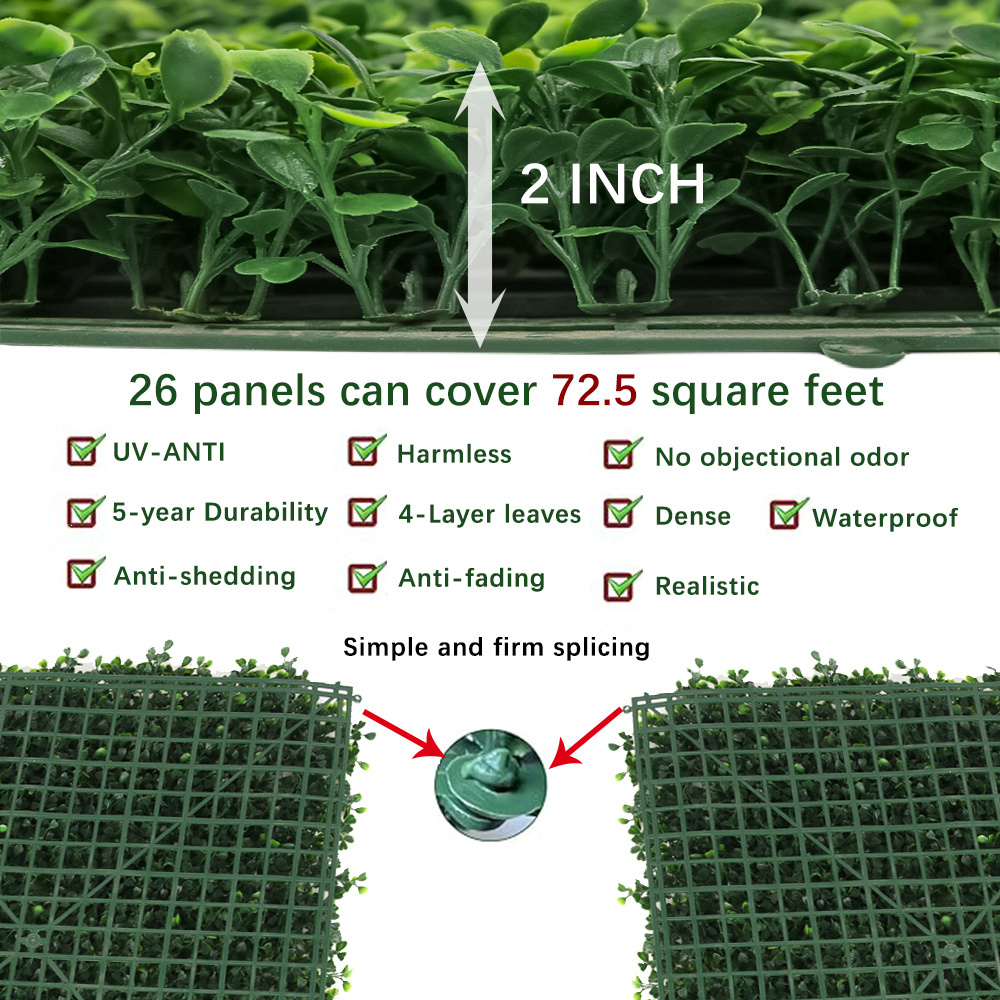 P4 3D Green Boxwood Hedge Mat Faux Plant Jungle Panel Artificial Grass Wall for Vertical Garden Wall Decor