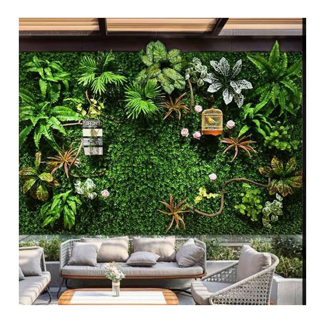 Pq30 Vertical Garden Decorative Foliage Backdrop Hanging Grass Plastic Jungle Panels Artificial Boxwood Green Wall