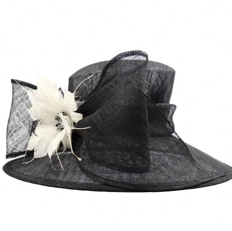 2024 Fashion Wide Brim Organza Church Elegant Derby Hat Lady's Party Carnival Sinamay Hats Women Banquet Black Hat