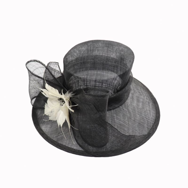 2024 Fashion Wide Brim Organza Church Elegant Derby Hat Lady's Party Carnival Sinamay Hats Women Banquet Black Hat